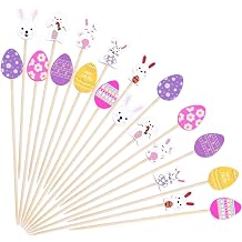 100PCS Easter Decorative Toothpicks for Appetizers, 4.7 Inch Natural Bamboo Bunny Eggs Cocktail Picks for Cake Dessert Food Fruit Spring Easter Party Supplies Decorations