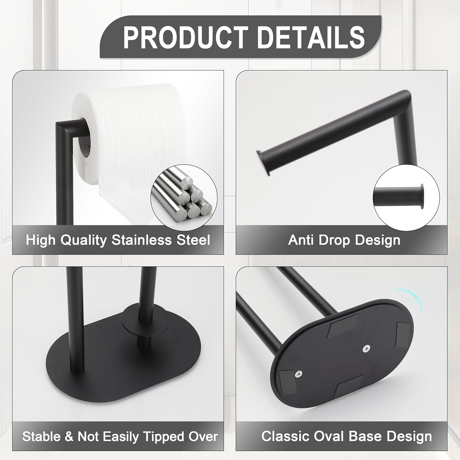 Black Toilet Paper Holder is Crafted from Premium Metal Material,ensuring it Remains Rust-Proof and Durable Over Years of use.