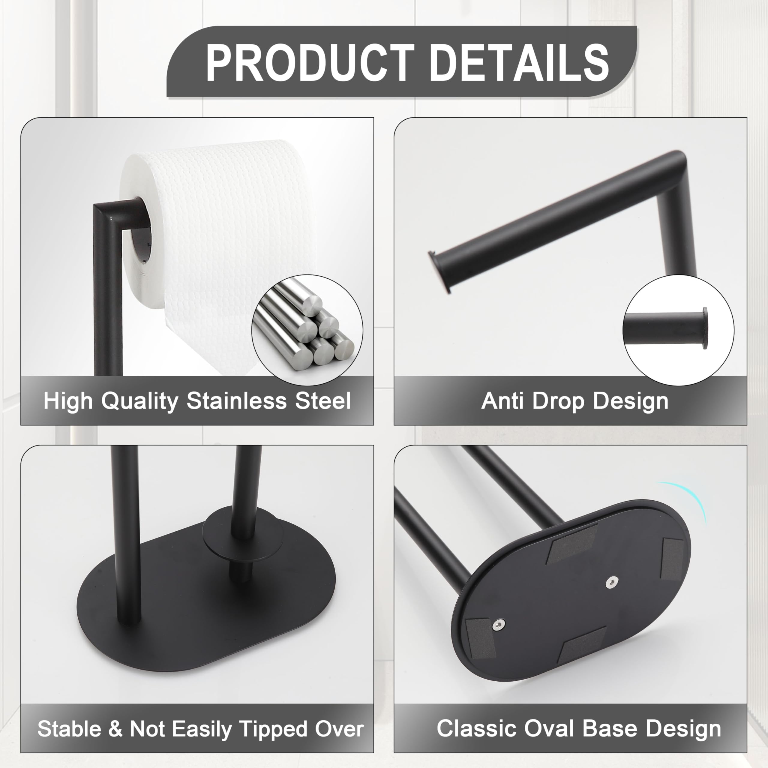 Black Toilet Paper Holder is Crafted from Premium Metal Material,ensuring it Remains Rust-Proof and Durable Over Years of use. — Amazon image 6