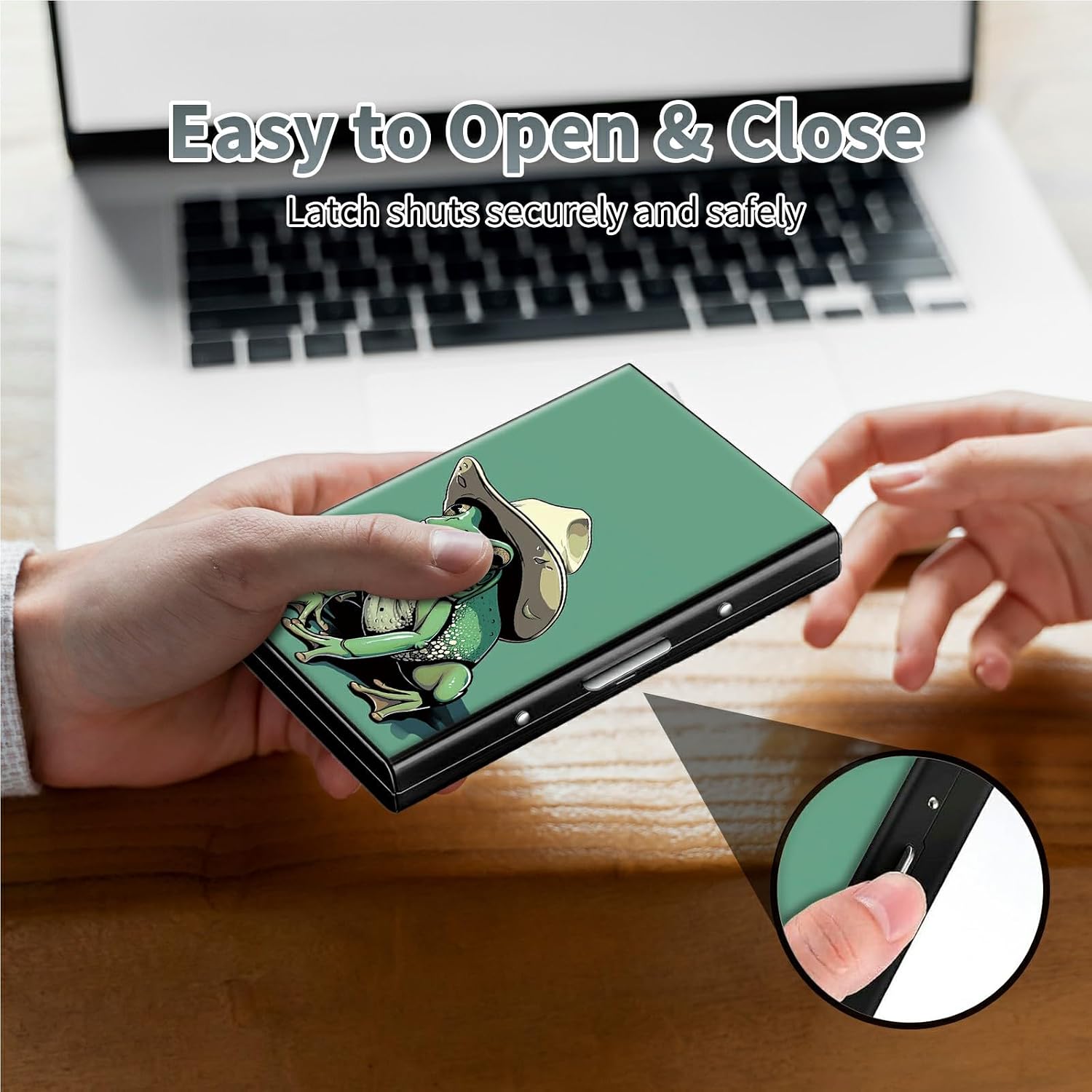 Metal Credit Card Holder RFID Blocking, Green Frog Slim Mini Aluminum Wallet Hard Case for Men & Women, Small Business Card Case Card Organizer Case Holds 12 Cards & Bills