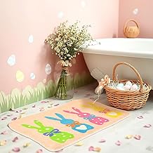 FEBSNOW Easter Bunny Bathroom Rug, Non-Slip Water Absorbent Bath Mats Decorations for Bathroom, Bunny Easter Spring Tufted Bath Rug for Bath Room Shower Tub Kitchen Area Rug（26.8 x 17.7 inch