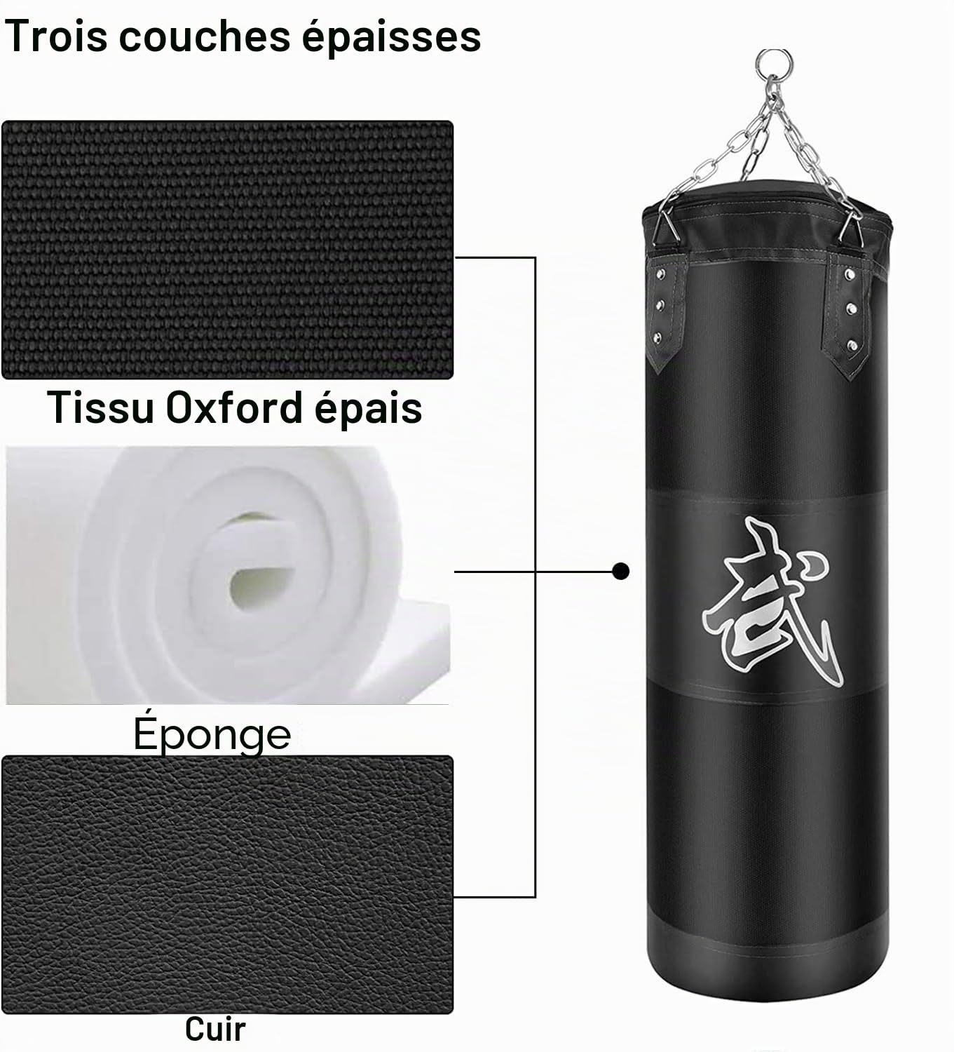 Sacs de Frappe Kit, Sac de Boxe Non-Rempli pour Enfan Adultes avec Bandage de Boxe, chaînes et Crochet, Formation pour Kickboxing MMA Muay Thai Karate Taekwondo