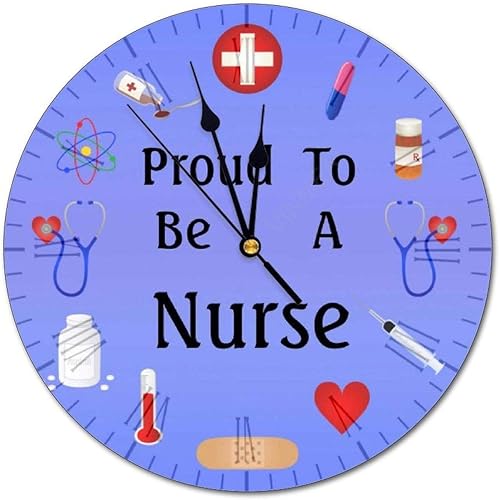 Miniatura 1 de Reloj de pared de PVC con Proud to Be A Nurse Reloj de pared redondo para decoración de la oficina de pared del hogar, 12 pulgadas