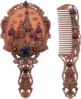 CALLARON Girl Makeup Set Womens Makeup Set Mirror Comb Set Vintage Hand Mirror Set Metal Handheld Mirror Cosmetic Hand Mirror Antique Mirror (Claret) Shower Mirror Fogless Women Makeup Set