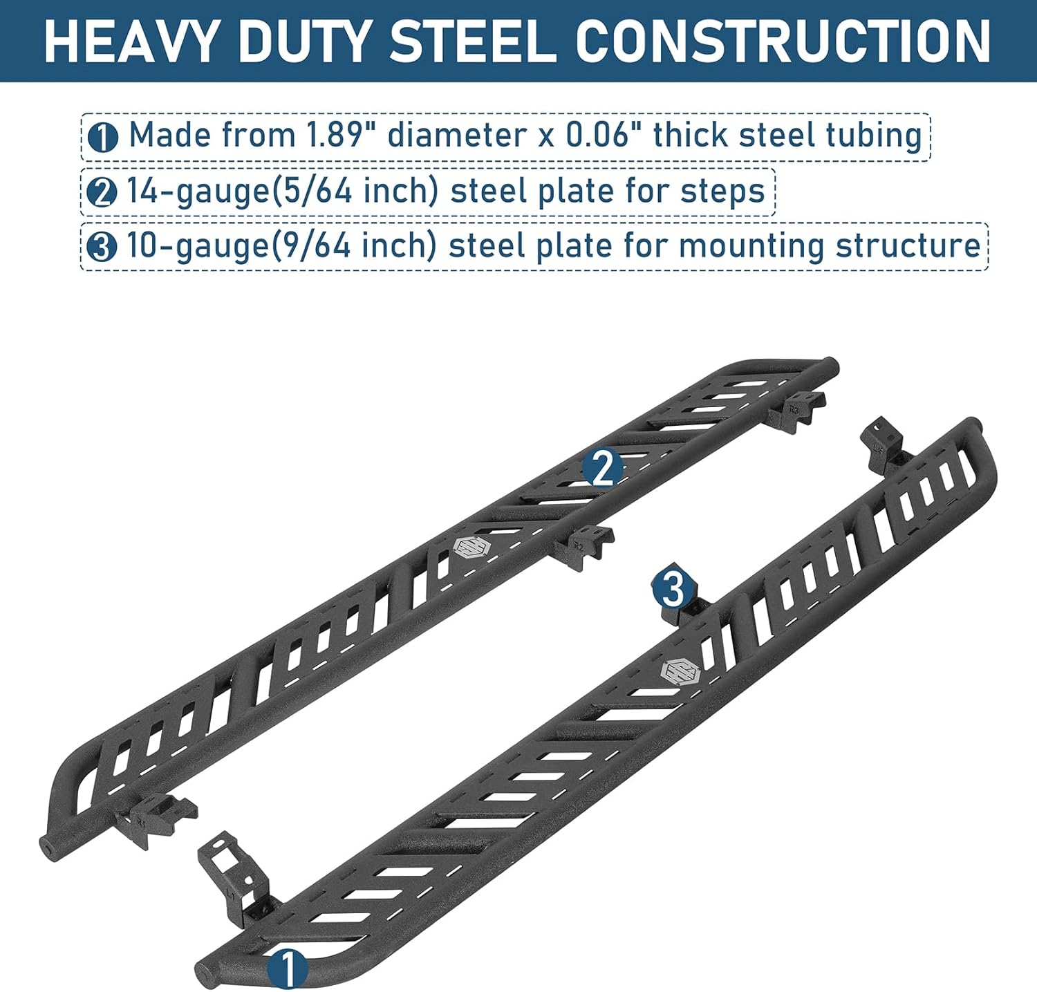 Hooke Road Tundra CrewMax Cab Running Boards Side Step for 2007-2021 Toyota Tundra CrewMax (4 Full-Size Doors), 7.5" Wide Non-Slip Step Rock Sliders, Trail-Ready Steel Build