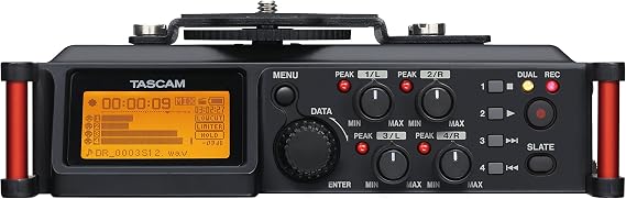 TASCAM 4-Channel Portable Audio Recorder for Videographers, 4 Combo XLR/TRS Inputs, 2 Internal Mics, Limiter, HP Filter (DR-70D)