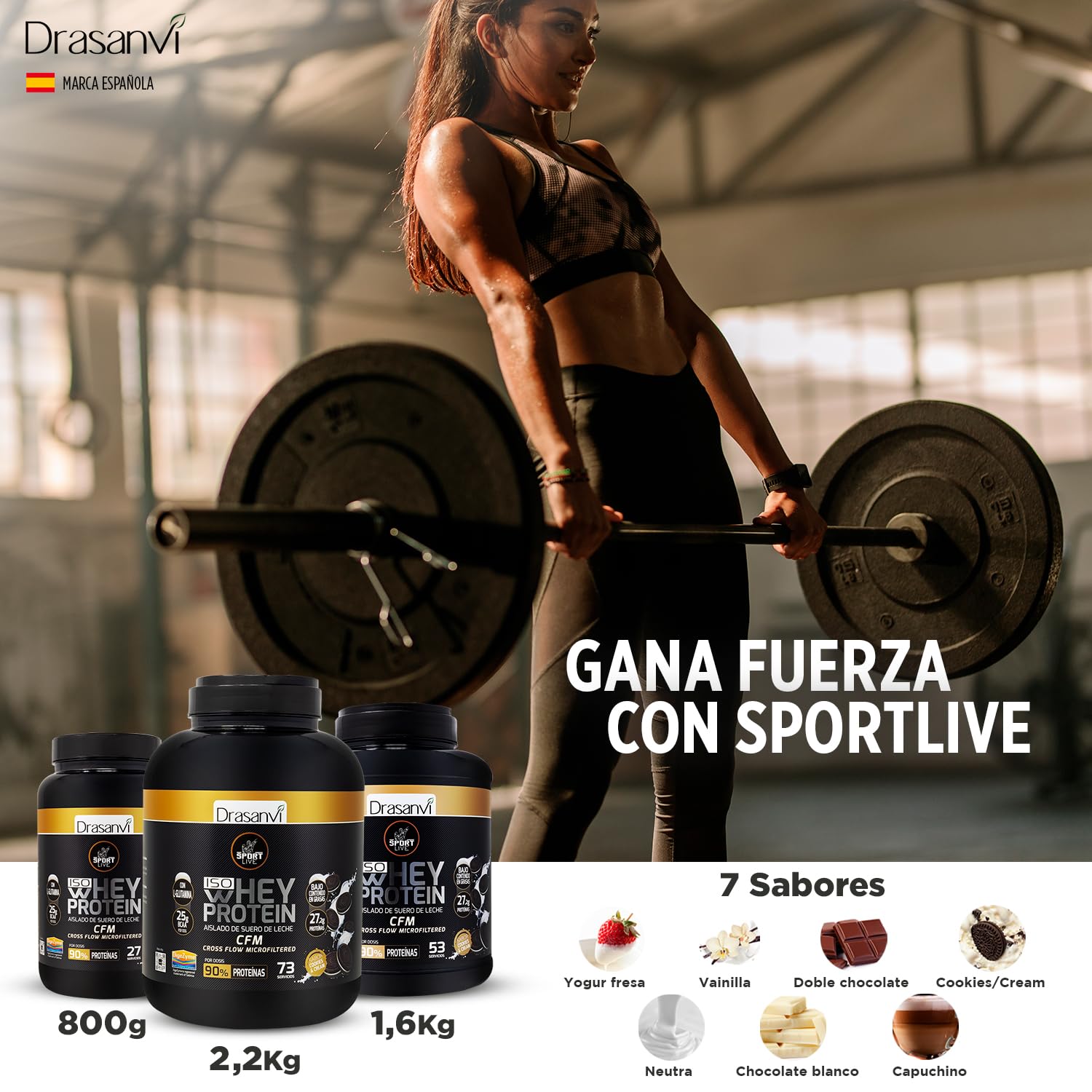 SPORT LIVE Whey protein isolate | Aislado de proteína en polvo | Proteinas whey isolada de suero de leche | Proteinas que ayudan a aumentar tu masa muscular |Cookies & Cream | 2,2KG |Drasanvi | Aislado de Proteina de Rapida Absorcion con Bajo Contenido en