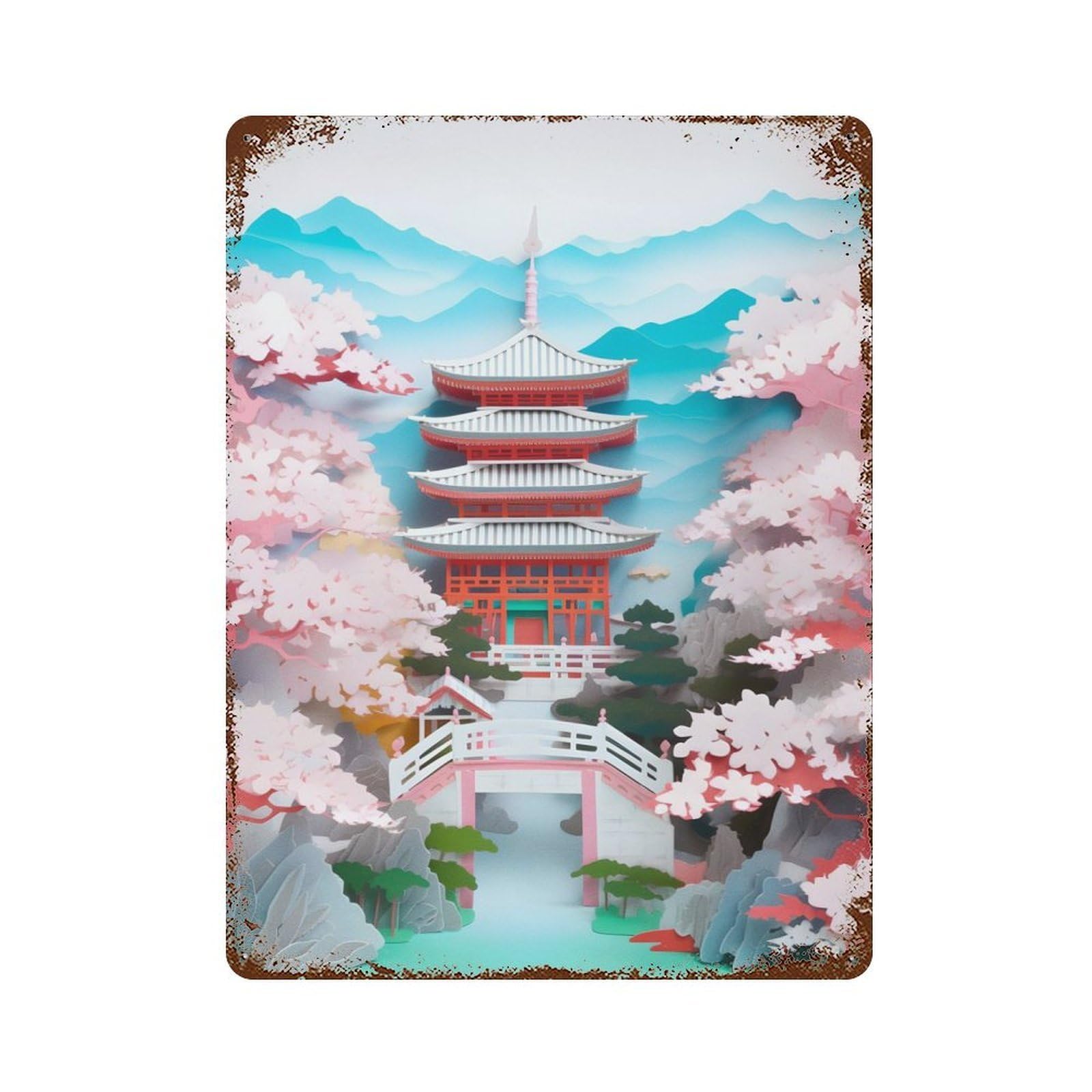 Vintage Rust Metal Sign Cherry Blossoms 15.7"x11.8", Decorative Metal Wall Art for Basement, Hobby Room And Garage Decor