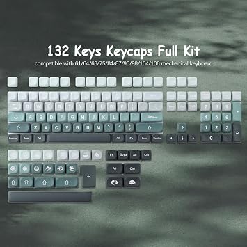 Sunzit PBT Keycaps,132 Keys MOA Profile Dye Sub Custom Green Keycap Set for Cherry MX Switches ISO/ANSI UK Layout 104/87/74/61 60 Mechanical Gaming Keyboard