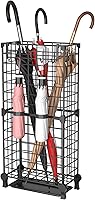 AWTATOS Black Metal Umbrella Stand Holder - Freestanding Square Entryway Rack with Removable Drip Tray & Hooks, Holds 6-8 Umbrellas