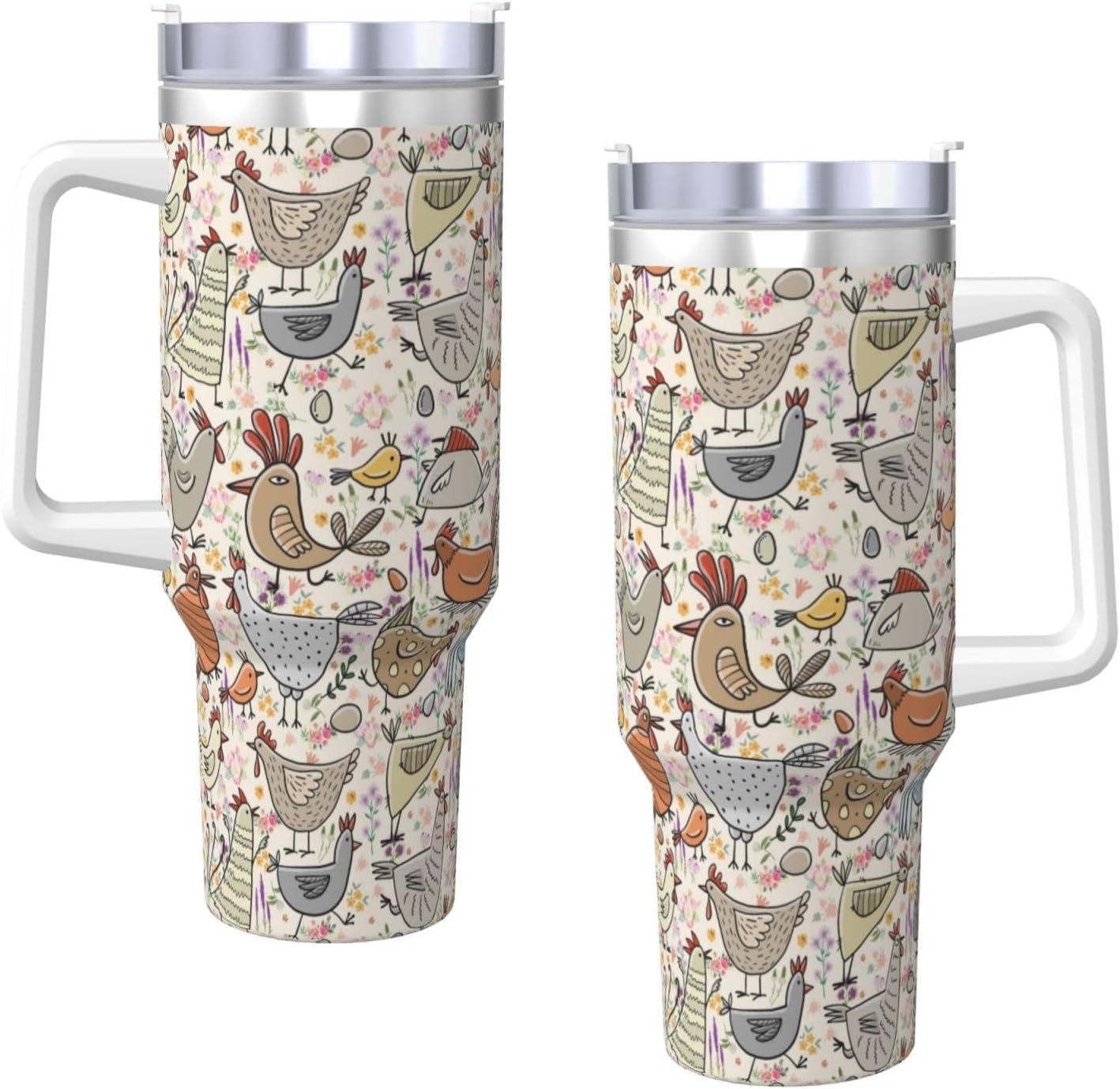 Chicken Gifts for Women 40Oz Chicken Tumbler Chicken Stuff For Chicken Lovers Stainless Steel Insulated Cute Bottle Cup Mug for Hot or Cold Drinks Mother's Day Birthday Gifts for Women Men Mom, Beige - Image 3