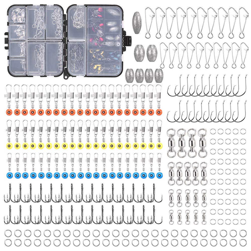 256-teiliges Angelzubehör-Set, Kurbelhaken, Platinengewichte, Wirbel, Druckknöpfe, Anschlüsse, Perlen, Angelgerät-Box-Set