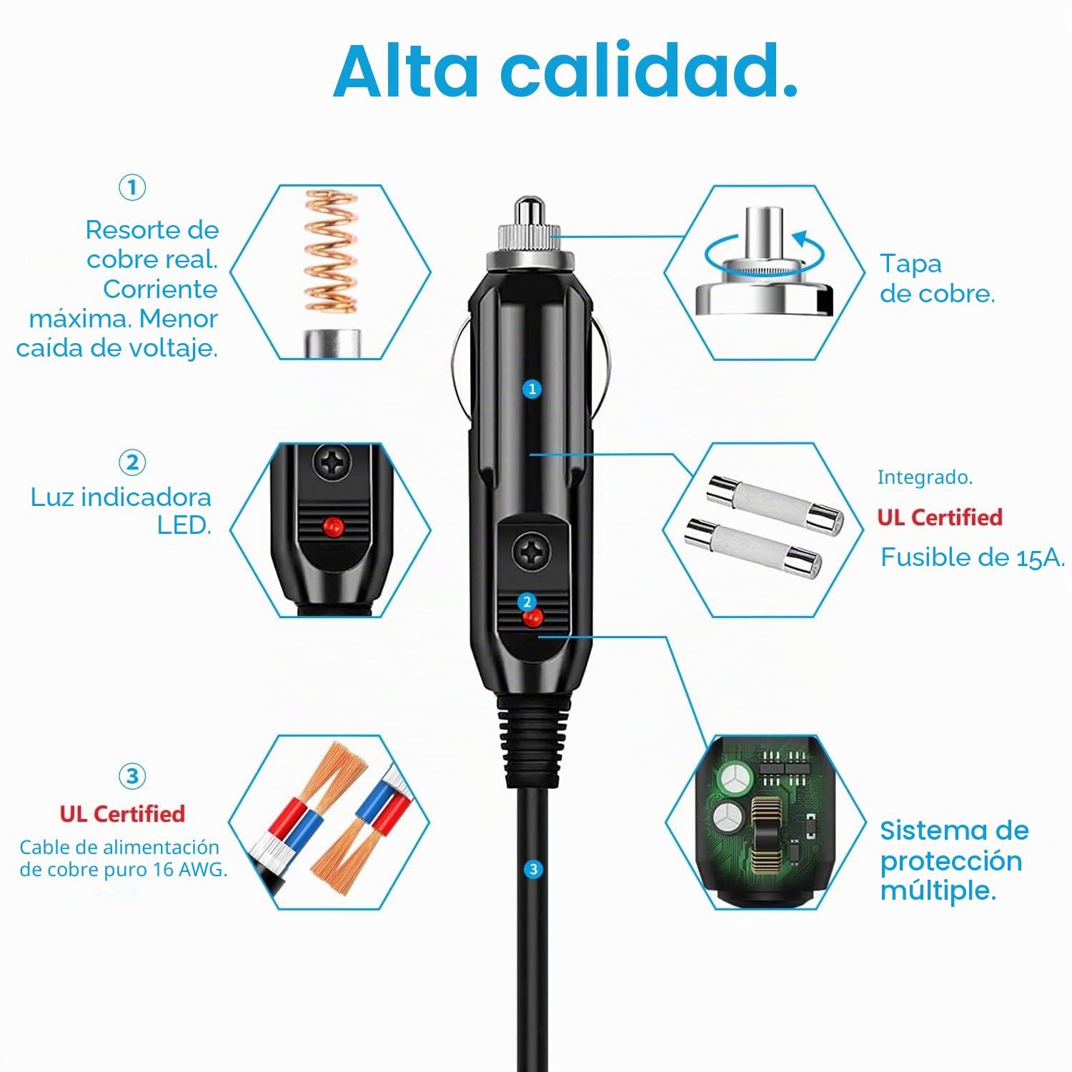 Cargador de coche compatible con BLUETTI Cable de carga de coche EB3A / EB70 / EB70S Estación de alimentación portátil de 6.6 pies 16AWG UL certificado cable de alimentación CC y fusible de 15