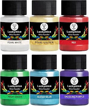 Mica Powder, 6 Colors Pearlescent Pigment Powder for Epoxy Resin, 60g Pearl Pigment Set for Soap Making, Bath Bomb, Candle Making, Art Crafts, Lip Gloss, Nail Polish, Dye - The Classics