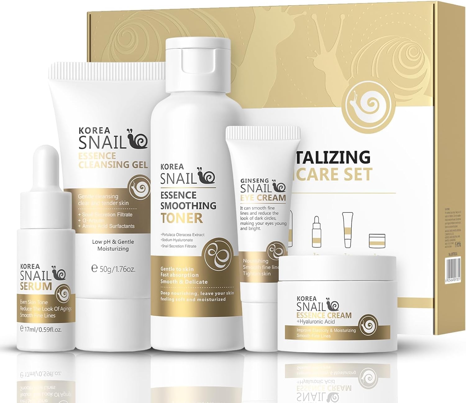 LBOYLOVE® Korean Snail Skincare Gift Set, 5 Pcs Skin Cleaning & Care Travel Size Kit with Cleanser, Toner, Serum, Eye Cream, Face Cream, 5 in 1 Hydrating Facial Kit for Women & Girls