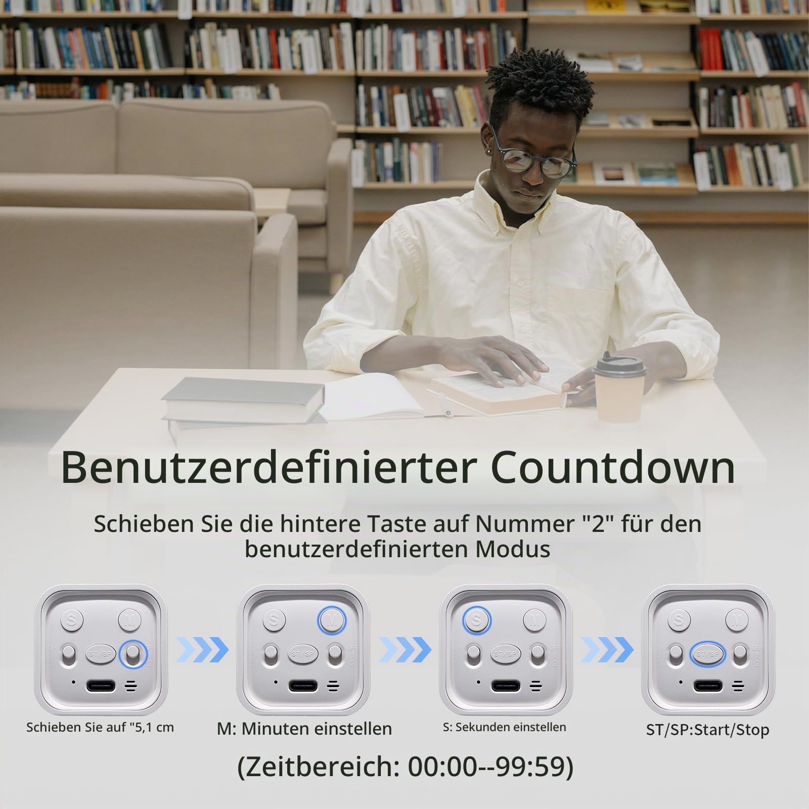 Produktivitätstimer Flip Schwerkraftsensor Würfeltimer Countdown & Countup, Stummschaltung & Vibration & Ton, 5/10/30/60min & benutzerdefinierte Zeit, Perfekt für ADHS, Arbeit, Lernen, Küchenkochen (3