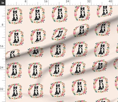 Miniatura 2 de Spoonflower Tela  Collie - Corona blanca y negra con diseño floral para perros con estampado de pétalos, tela de algodón con diseño de pétalos,