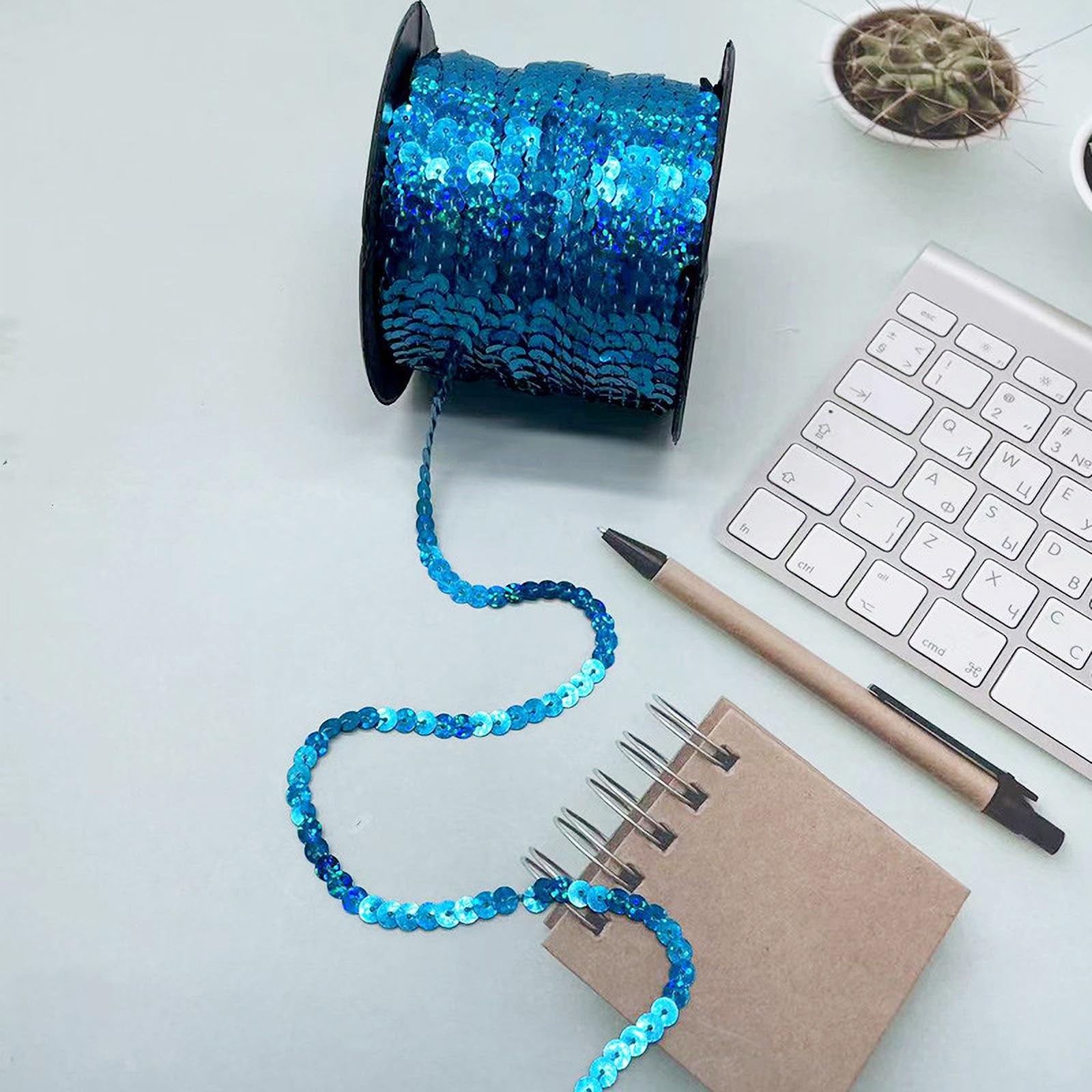 Hava Kolari Paillettenband 90m - 6mm Breit, Laser Blau | Perfekt Für DIY & Näharbeiten