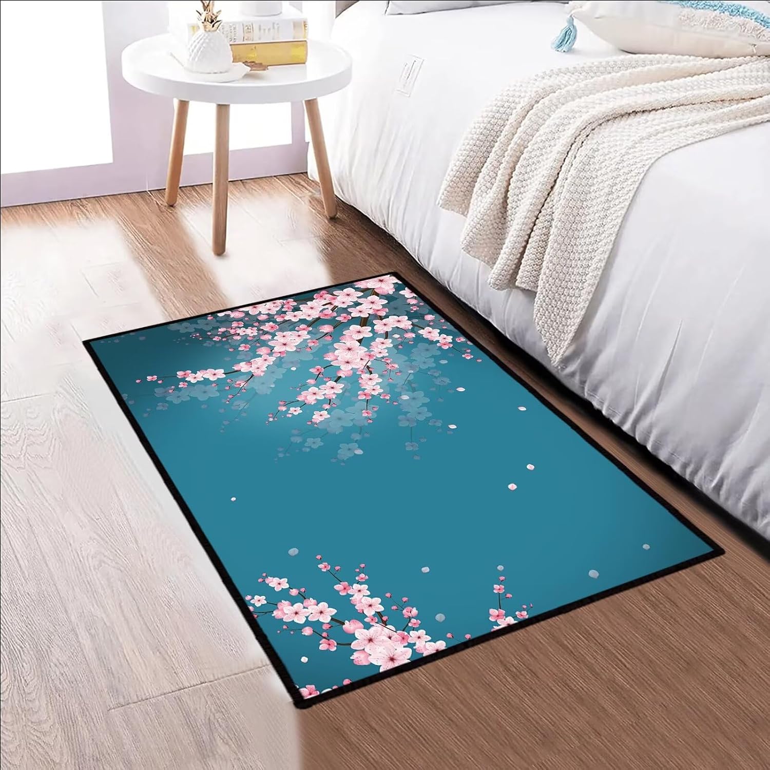 Entrance 2x3 Rug,Floral Rugs for Bedroom,Pink Cherry Blossom Flowers Spring Theme Door Mat Indoor,Small Throw Rugs Washable Non Slip Floor Carpets Mats for Entryway,Living Room,Blue Green