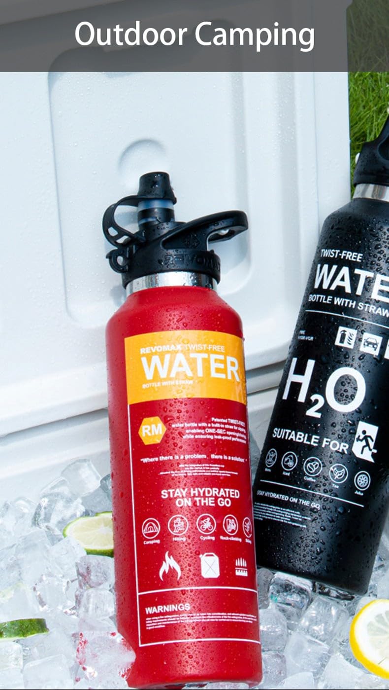REVOMAX Sportflasche, 950 ml (32oz), SCHWARZ, mit Einhandöffnung, hält 36 Stunden kalt oder 18 Stunden heiß, auslaufsicher, Sportflasche für Schule, Reisen, Fitnessstudio etc.