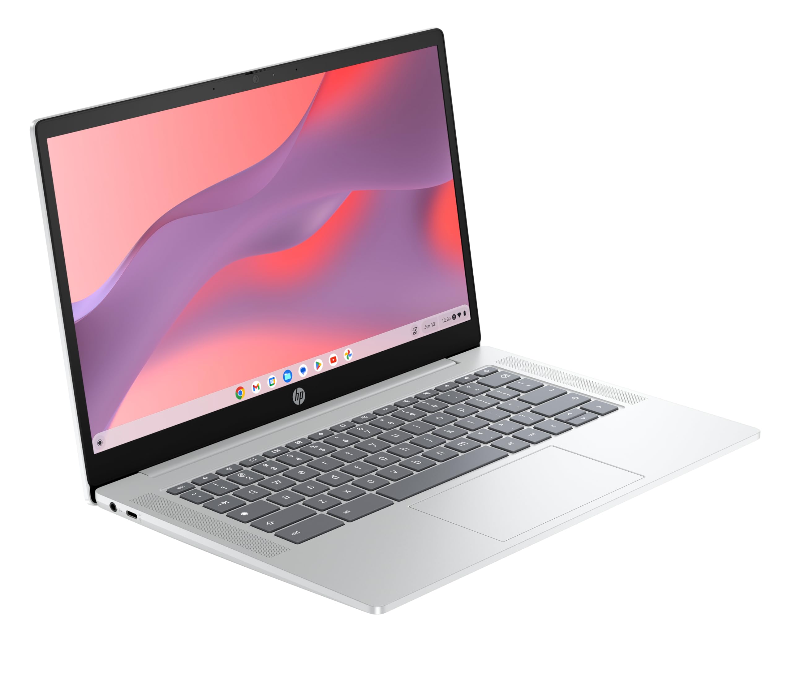 HP Chromebook 14a-nf0001sf Ordinateur Portable 14" HD, PC Portable (Intel Celeron N100, RAM 4 Go, Flash 128 Go, Intel Iris XE, Chrome OS), Laptop Argent, Clavier AZERTY