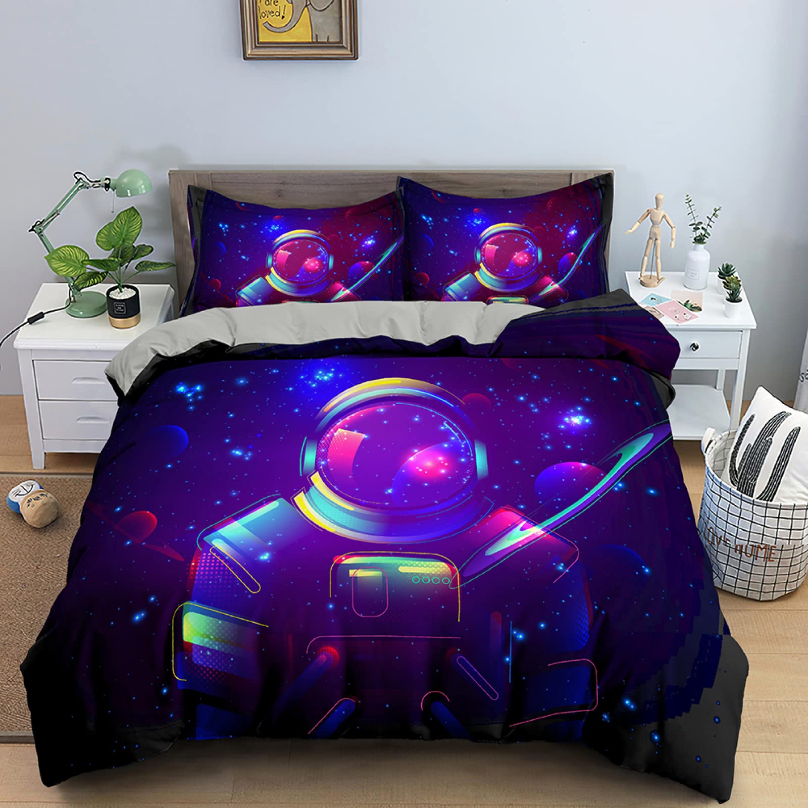Housse de couette 140x200 espace violette pour chambre d'enfant