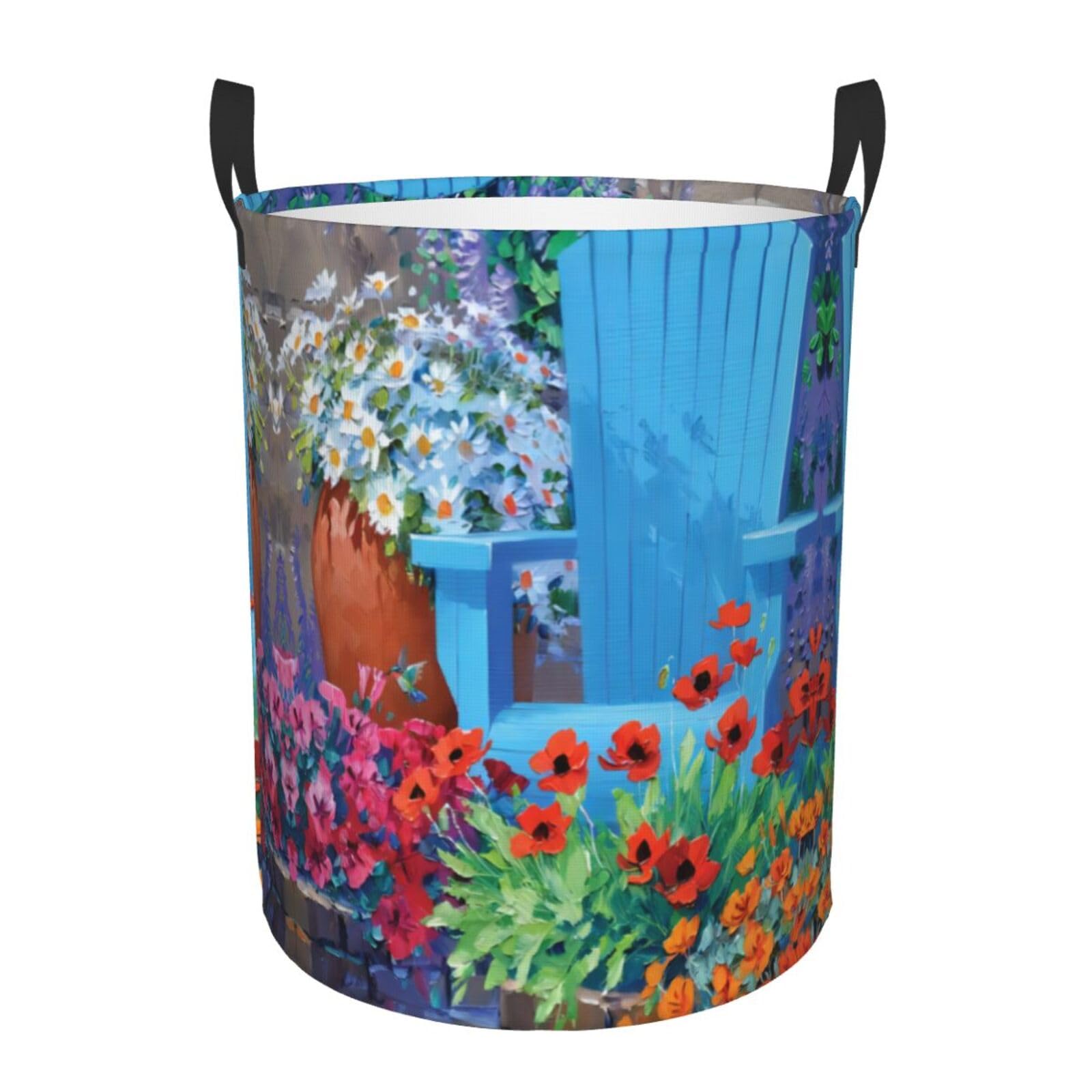 S Circular Hamper Garden Flower Print Storage Basket for Home