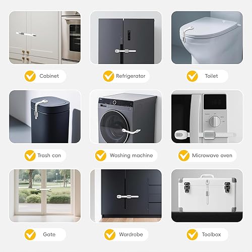 Miniatura 8 de Cerraduras de gabinete a prueba de niños, paquete de 6 cerraduras de gabinete con adhesivo 3M, cerraduras de puerta para seguridad de los niños para