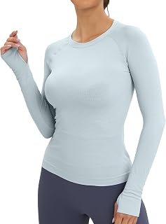 MathCat Workout Seamless Shirts for Women Long-Sleeved Yoga Running Breathable Thumb Holes Tops