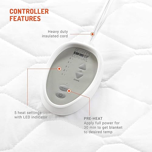 Miniatura 6 de Degrees Of Comfort Almohadilla de colchón calefactada de tamaño matrimonial calentador de cama eléctrico con apagado automático se adapta a hasta 15