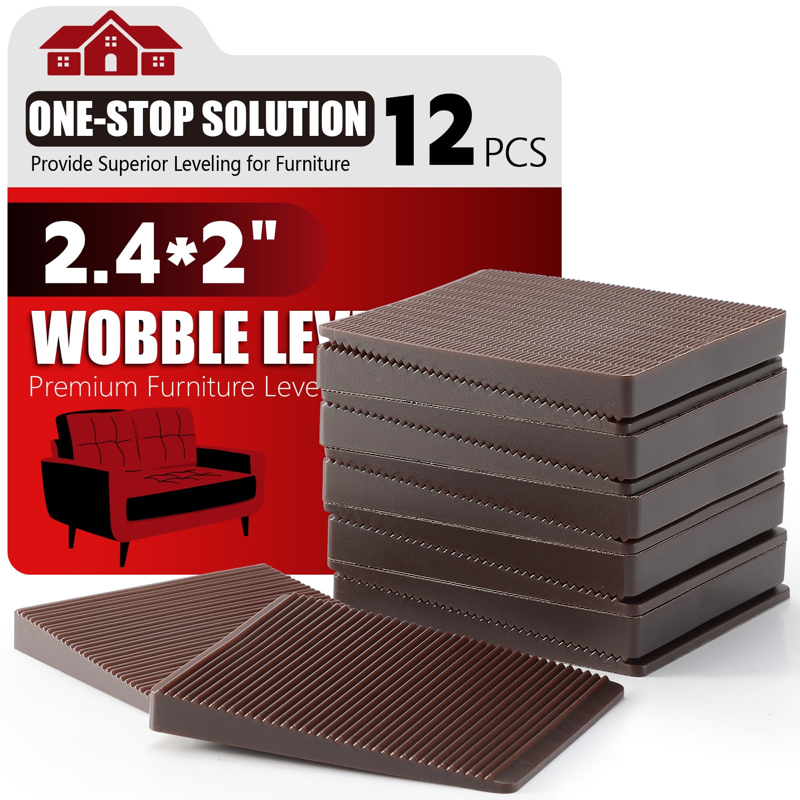 Furniture Leveler 12pcs Kit Size Variety | Multi-Purpose Rubber Shim for Leveling Feet Stable | Anti-Wobble Pad for Uneven Table, Dresser Leg, Toliet and More Furniture | Prevent from Wobbling