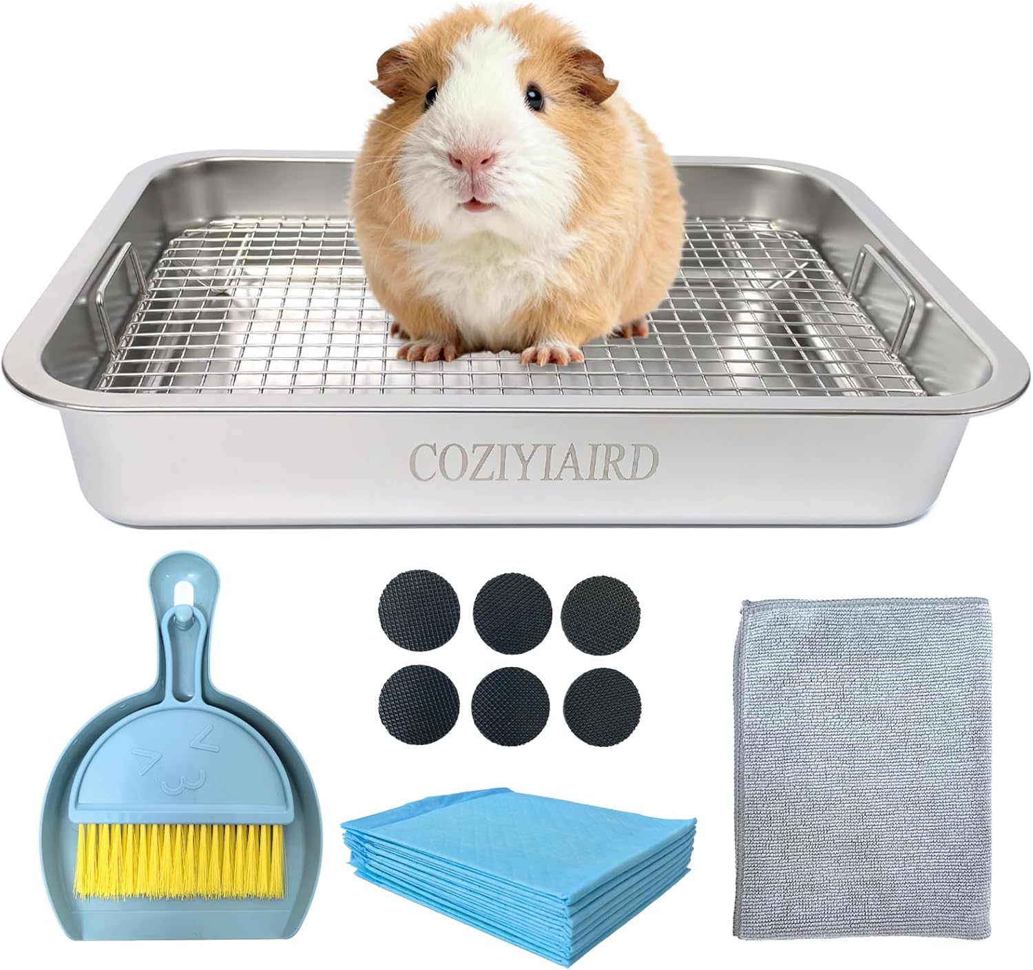 Stainless Steel Guinea Pig Litter Box with Grate, Small Animal Litter Pan, Easy Clean Sifting Litter Box