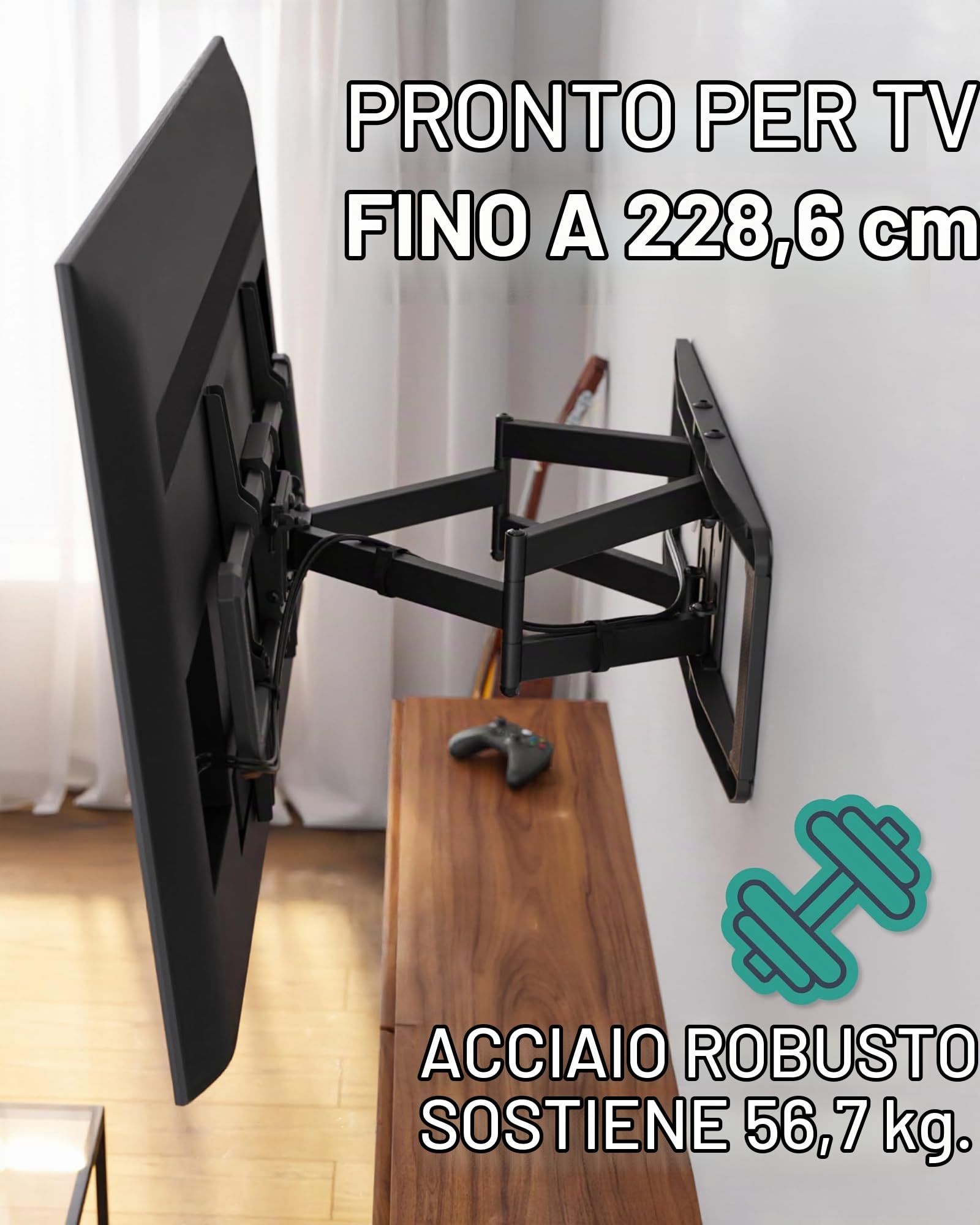 ECHOGEAR TV- Supporto da parete a movimento completo, schermi fino a 90, ruotabile, inclinabile, estendibile, design universale, con sagoma per fori di montaggio, adatto per Samsung, Vizio, LG, ecc.