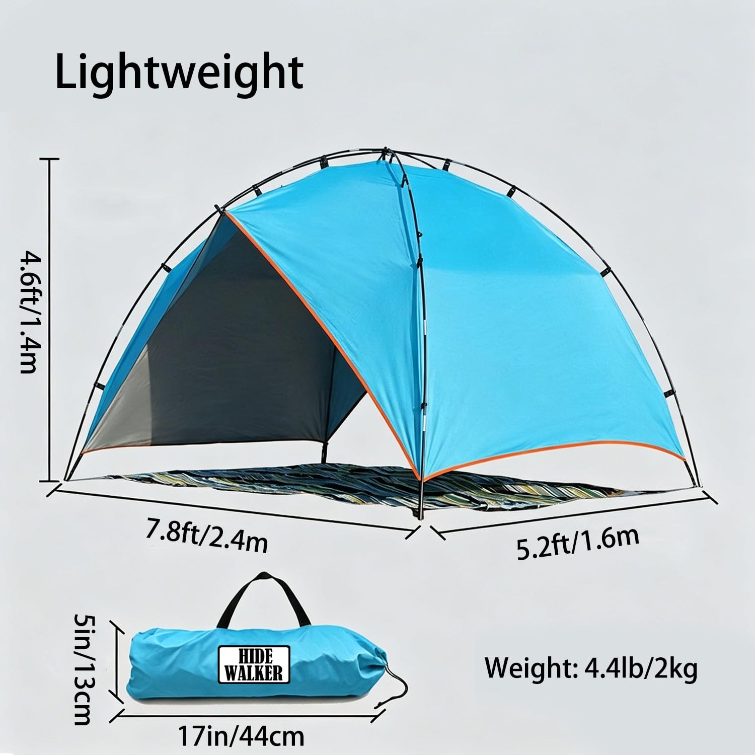 Tente de Plage pour Famille – Facile à Monter, Protection Solaire UPF 50+, Ombrelle Portable pour Jardin, Parc, Camping (2-4 Personnes) (Bleu)