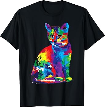 Rainbow Cat Tie Dye Abstract Art Multicolored Kitty T-Shirt