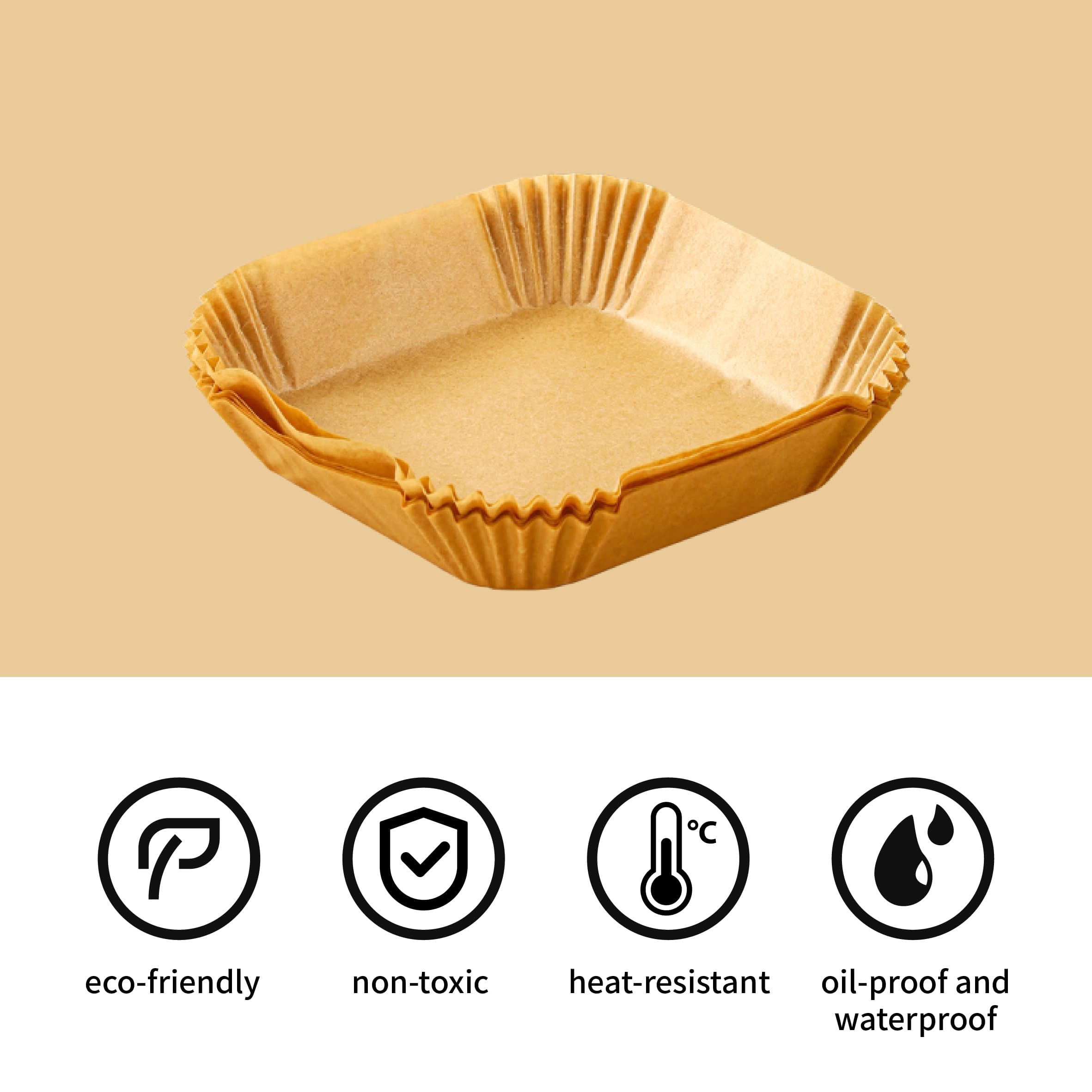 Papier Cuisson Pour Air Fryer - 100 Feuilles 20x20 Cm, Compatible Cosori, Philips, Cecotec (Résiste à 230°C) - 10