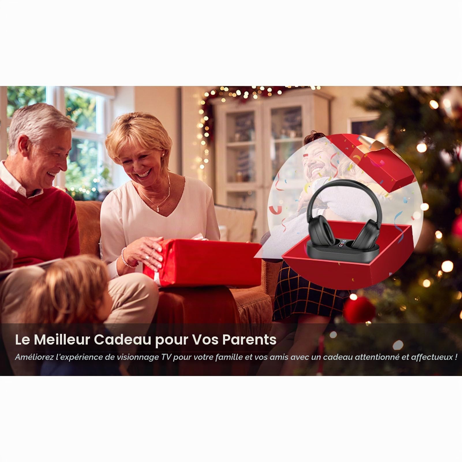 Tonysa Casque TV sans Fil avec Interfaces Optiques et AUX, Temps de Lecture de 50 Heures, Connexion à Double Périphérique, avec Quai de Chargement (Prise UE)