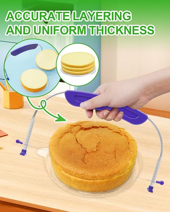 1Pack Adjustable Cake Leveler 2-Wire and 1Pack Egg Cracker Topper Cutter Stainless Steel