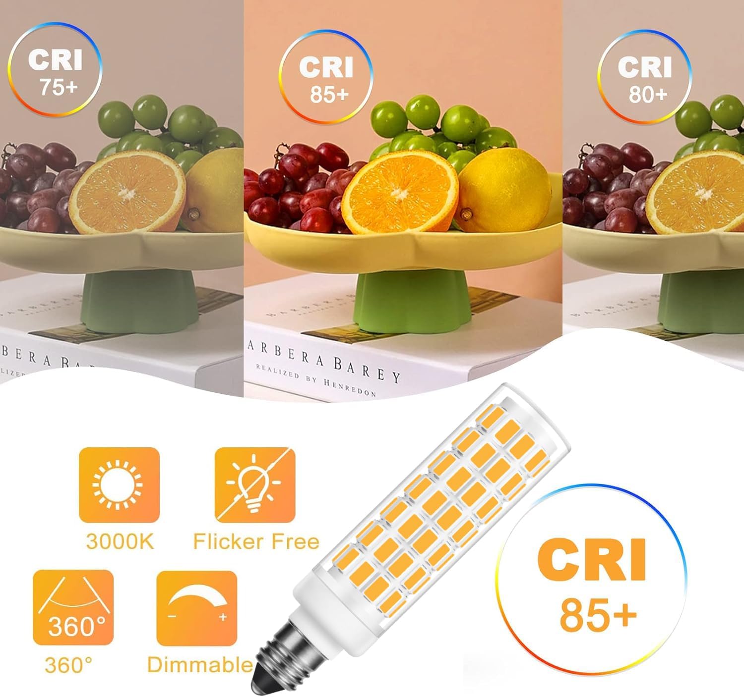 E11 LED Bulb 8W 800LM 100W Equivalent, JDE11 Mini Candelabra LED Bulb Dimmable,Warm White 3000K, JDE11 120V 100W LED for Ceiling Fan Pendant Lighting Pack of 2 (Warm White)