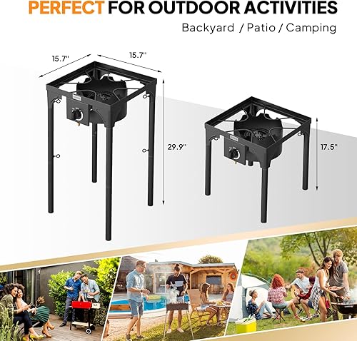 Miniatura 6 de ROVSUN 100,000 BTU Estufa de Gas Portátil para Acampar, Quemador de Propano para Exteriores con Regulador de 20psi, Cocina de Campamento de Alta