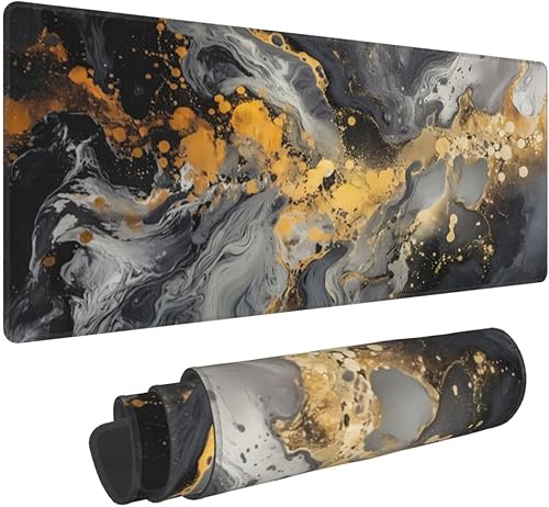 Miniatura 2 de Alfombrilla de mouse para juegos de mármol, 31.5 x 11.8 pulgadas, impermeable, extendida, con base antideslizante de 0.118 pulgadas y borde cosido