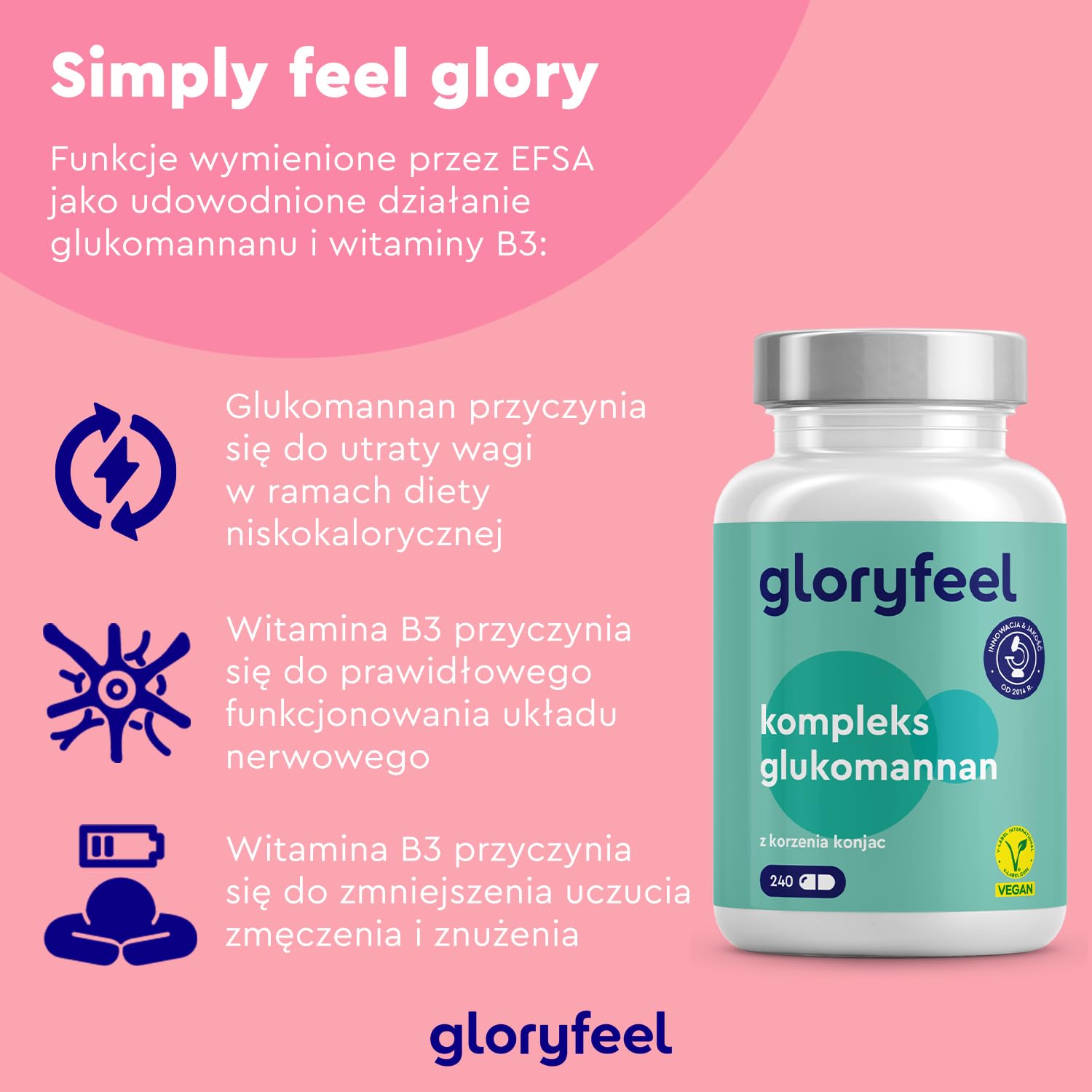 Glukomannan wysokodawkowy - 240 kapsułek - Korzeń Konjac na odchudzanie * - 4000 mg glukomannanu na dzienną dawkę - Z niacyną i chromem - 100% wegańskie i bez niepożądanych dodatków