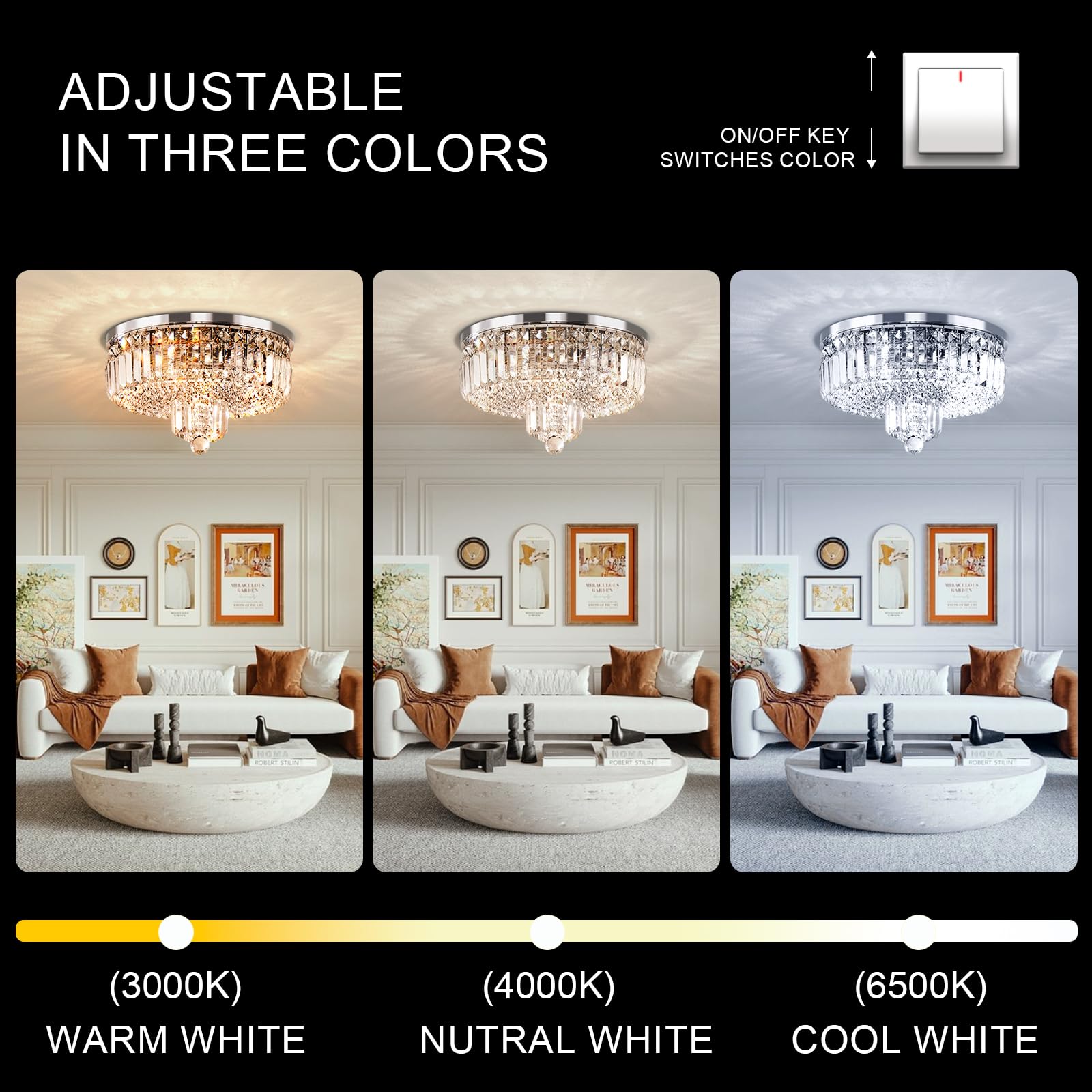 16 Inch 2-Tier Crystal Chandelier, 6 Lights Modern Ceiling