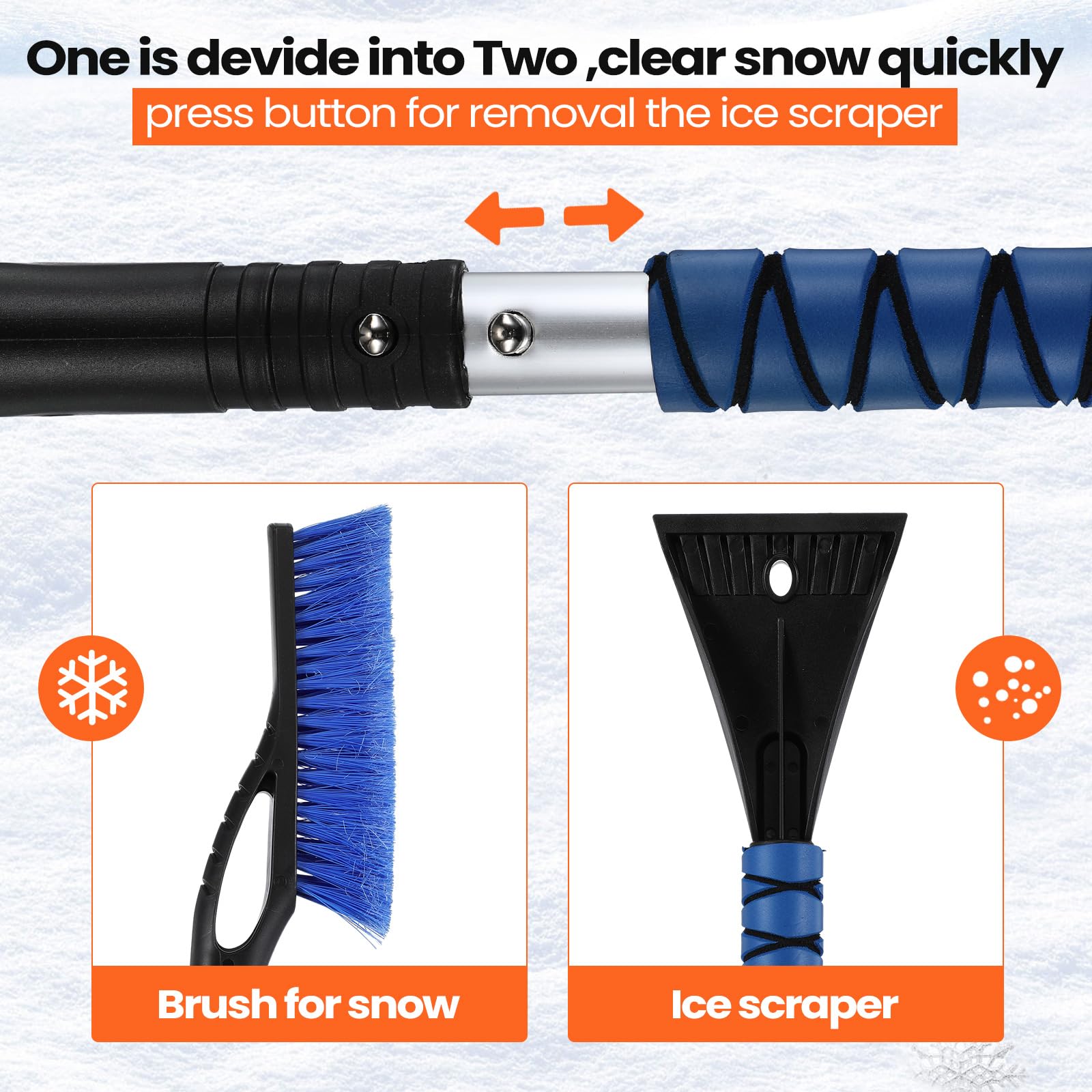 Yahenda 6 raspadores de hielo y cepillo de 27 pulgadas para coche, cepillo de nieve desmontable y raspador de hielo para coche con agarre de espuma para parabrisas, SUV, camión, automóvil y vehículo