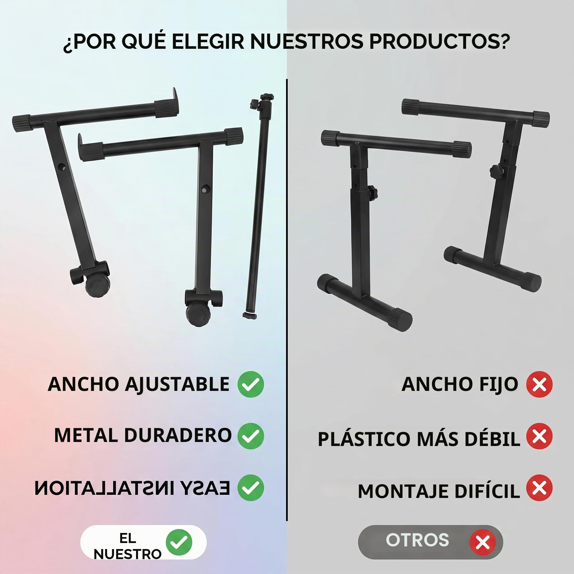 Adaptador de Extensión de Soporte para Teclado, Elevador de 2 Niveles, Altura Ajustable para Piano Electrónico, Ancho de 42 a 75 Cm, Segundo Nivel Universal, Capacidad de 60 Lb,