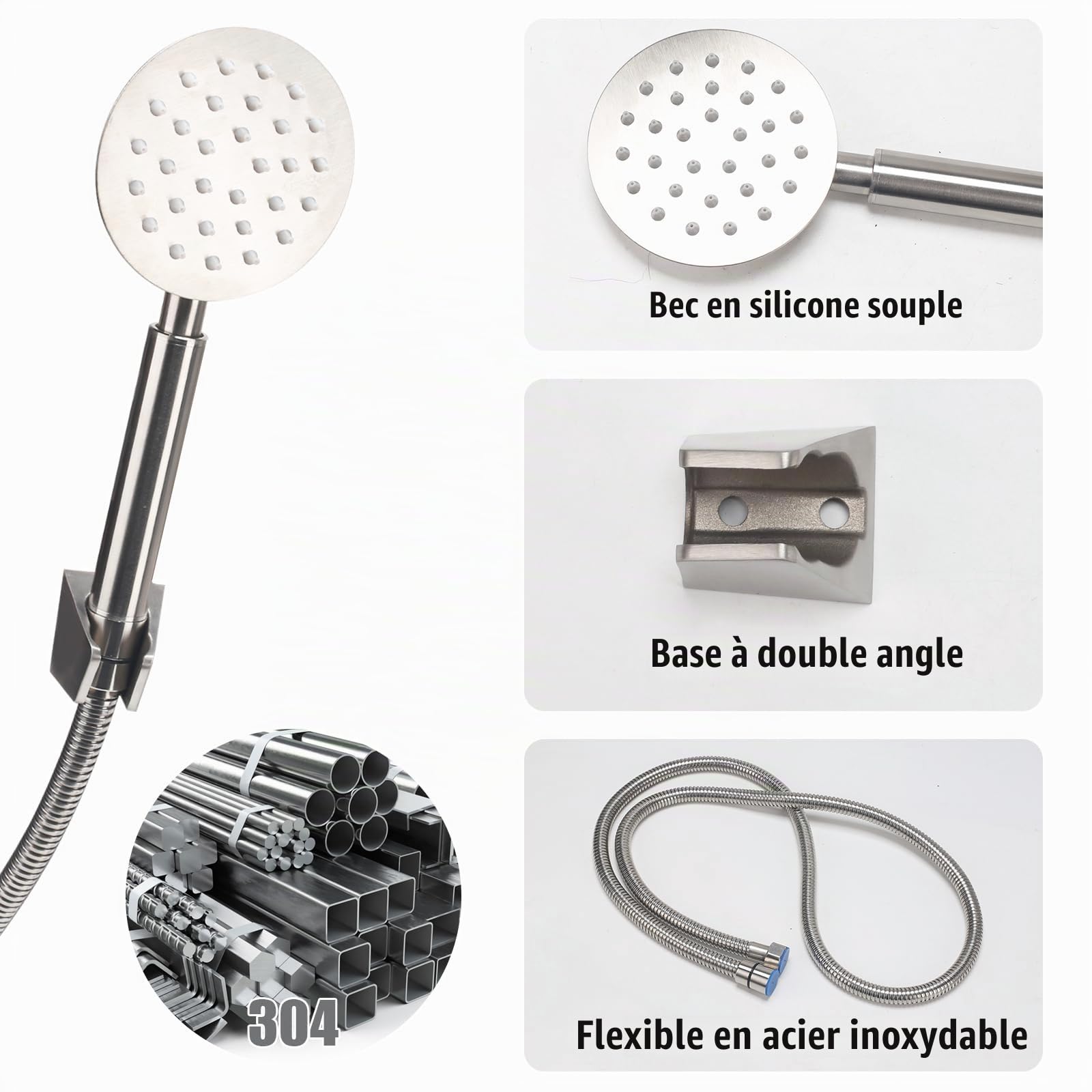 Robinet Baignoire avec Douchette en Acier Inoxydable 304 Brossé