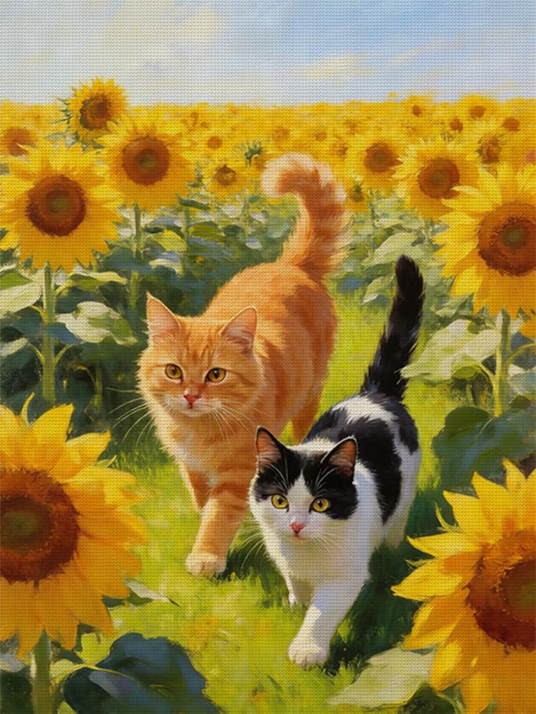 GLTEYACO 5D Diamond Painting Diamond Art Kits Kitten with Sunflowers DIY Adult Beginner Diamond Crafts Home Wall Decoration 40x50 cm