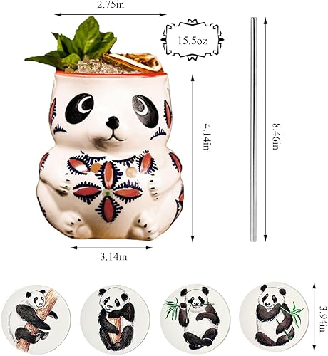 Miniatura 2 de Tiki Mugs - Juego de 4 tazas de cóctel con posavasos, tazas de cerámica hawaiana para fiesta, vasos de cóctel, utensilios de bar profesionales Tiki