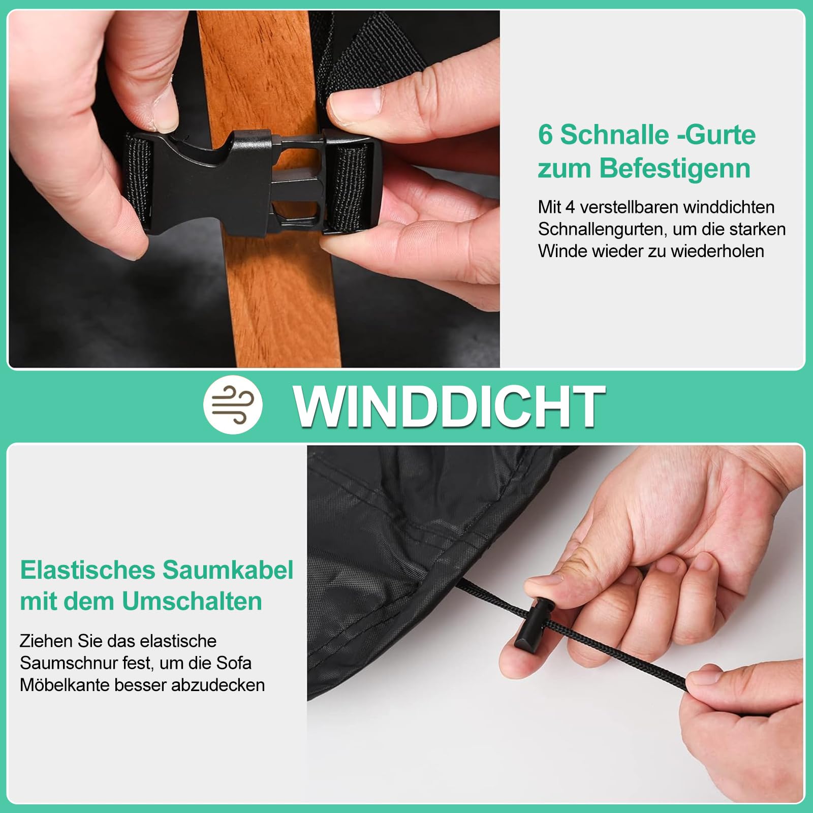 Abdeckung für Gartenmöbel V-Form, Sofa Abdeckung Schutzhülle Gartenmöbel Wasserdicht, Winddicht UV-Beständiges, 210D Oxford Gewebe Schutzhülle für V Form Lounge Sofa, Ecksofa -215 x 215 x 87cm