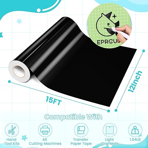 Miniatura 9 de Vinilo permanente negro, rollo de vinilo adhesivo de 12 pulgadas x 15 pies para Cricut, Silhouette All Cutting Machine, vinilo negro brillante para